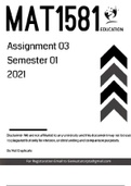MAT1581  ASSIGNMENT 3 SEMESTER 1 2021 SOLUTIONS