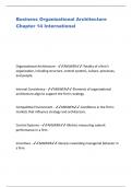 Business Organizational Architecture Chapter 14 International Organizational Architecture - ANSWER-Totality of a firm's organization, including structure, control systems, culture, processes, and people. Internal Consistency - ANSWER-Elements of organi