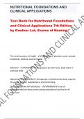 NUTRITIONAL FOUNDATIONS AND CLINICAL APPLICATIONS Test Bank for Nutritional Foundations and Clinical Applications 7th Edition by Grodner Lat, Exams of Nursing