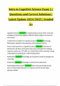 Cognitive Science Exam 1 | Questions and Correct Answers | Latest Update 2024/2025 | Graded A+