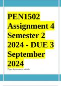 PEN1502 Assignment 4 COMPLETE ANSWERS) Semester 2 2024 - DUE 3 September 2024 ; 100% TRUSTED Complete, trusted solutions and explanationsEnsure your success with us.. 