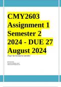 CMY2603 Assignment 1 COMPLETE ANSWERS) Semester 2 2024 - DUE 27 August 2024 ; 100% TRUSTED Complete, trusted solutions and explanations. Ensure your success with us..