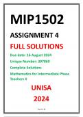 MIP1502 Assignment 4 Complete Solutions UNISA 2024 Due date 16 August 2024 Unique Number 397869 Mathematics for Intermediate Phase Teachers II 