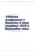 FIN3702 Assignment 1 Semester 2 2024 (355803)- DUE 6 September 2024