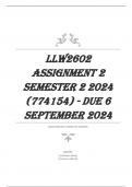 LLW2602 Assignment 2 Semester 2 2024 (774154) - DUE 6 September 2024 QUESTIONS WITH COMPLETE ANSWERS