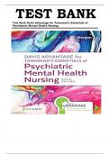 TEST BANK Davis Advantage for Townsend's Essentials of Psychiatric Mental-Health Nursing Concepts of Care in Evidence-Based Practice 9th Edition by Karyn I. Morgan , ISBN: 9781719645768 All Chapters Verified |Complete Test Bank| Guide A+