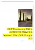 CPR3701 Assignment 1 QUIZ (COMPLETE ANSWERS) Semester 2 2024 - DUE 30 August 2024