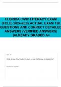 FLORIDA CIVIC LITERACY EXAM (FCLE) 2024-2025 ACTUAL EXAM 150 QUESTIONS AND CORRECT DETAILED ANSWERS (VERIFIED ANSWERS) |ALREADY GRADED A+