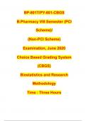 BP-801T/PY-801-CBGS B.Pharmacy VIII Semester (PCI Scheme)/ (Non-PCI Scheme) Examination, June 2020 Choice Based Grading System (CBGS) Biostatistics and Research Methodology