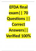 EFDA final exam|| 70 Questions || Correct Answers|| Verified 100%