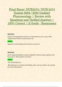 Final Exam: NUR2474 / NUR 2474 (Latest 2024 / 2025 Update) Pharmacology for Professional Nursing | Review with Questions and Verified Answers | 100% Correct | A Grade - Rasmussen