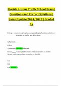 Florida 4-Hour Traffic School Exam | Questions and Correct Solutions | Latest Update 2024/2025 | Graded A+