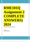 RME101Q Assignment 2 COMPLETE ANSWERS) 2024 - DUE August 2024 ; 100% TRUSTED Complete, trusted solutions and explanations.. Ensure your success with us.. 