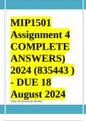 MIP1501 Assignment 4 COMPLETE ANSWERS) 2024 (835443 ) - DUE 18 August 2024