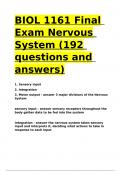 BIOL 1161 Final Exam Nervous System (192 questions and answers).