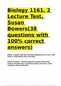 Biology 1161, 2 Lecture Test, Susan Bowers(38 questions with 100- correct answers).