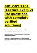 BIOLOGY 1161 (Lecture Exam 2) (92 questions with complete verified solutions)