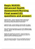 Regis NU650 Advanced Health AssessmentNursing Final exam(133 questions and answer)