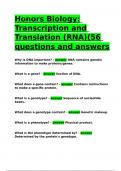 Honors Biology Transcription and Translation (RNA)(56 questions and answers.