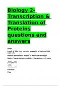 Biology 2- Transcription & Translation of Proteins questions and answers