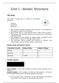 A Level Chemistry  - AQA -  Atomic Structure - Summary Notes 