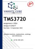 TMS3720 Assignment 4 (DETAILED ANSWERS) 2024 - DISTINCTION GUARANTEED