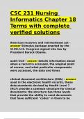 CSC 231 Nursing Informatics Chapter 18 Terms with complete verified solutions