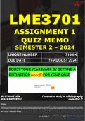 LME3701 ASSIGNMENT 1 QUIZ MEMO - SEMESTER 2 - 2024 - UNISA - DUE : 19 AUGUST 2024 - UNIQUE NUMBER:- 716694 (DISTINCTION GUARANTEED)