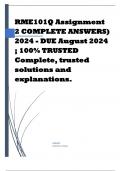 RME101Q Assignment 2 COMPLETE ANSWERS) 2024 - DUE August 2024 ; 100% TRUSTED Complete, trusted solutions and explanations.