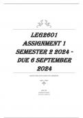 LEG2601 Assignment 1 Semester 2 2024 - DUE 6 September 2024 Questions & answers with complete solutions