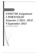 COM3708 Assignment 1 PORTFOLIO Semester 2 2024 - DUE 9 September 2024 Questions & answers with complete solutions