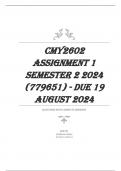 CMY2602 Assignment 1 Semester 2 2024 (779651) - DUE 19 August 2024  Questions & answers with complete solutions