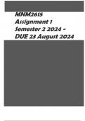 MNM2615 Assignment 1 Semester 2 2024 - DUE 23 August 2024 QUESTIONS WITH COMPLETE SOLUTION 2024