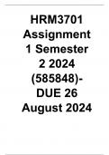 HRM3701 Assignment 1 Semester 2 2024 (585848)-DUE 26 August 2024 Questions and answers 