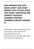 NGN NURSING HESI EXIT EXAM LATEST 2024 EXAM NEWEST 2024 ACTUAL EXAM TEST BANK QUESTIONS AND CORRECT DETAILED ANSWERS VERIFIED ANSWERS ALREADY GRADED A+