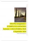 FIN3702 Assignment 1 (COMPLETE ANSWERS) Semester 2 2024 (355803)- DUE 6 September 2024