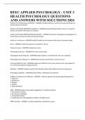 BTEC APPLIED PSYCHOLOGY - UNIT 3 HEALTH PSYCHOLOGY QUESTIONS AND ANSWERS WITH SOLUTIONS 2024