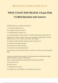 WEST COAST EMT BLOCK 2 Exam With Verified Questions and Answers