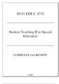 WGU D531 - EDUC 4772 Student Teaching II in Special Education - Complete OA Review 2024