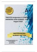 TMS3725 Assignment 4 COMPLETE ANSWERS) 2024 (238502) - DUE 29 August 2024 ; 100% TRUSTED Complete, trusted solutions and explanations. 