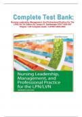 TEST BANK For Nursing Leadership, Management, and Professional Practice for the LPN/LVN, 7th Edition by Tamara R. Dahlkemper.  Chapter 1-20|| Verified Solution