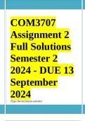 COM3707 Assignment 2 (COMPLETE QUESTIONS & ANSWERS) Semester 2 2024 - DUE 13 September 2024 ;100 % TRUSTED workings, Expert Solved, Explanations and Solutions... 