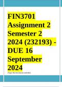 FIN3701 Assignment 2 COMPLETE ANSWERS) Semester 2 2024 (232193) - DUE 16 September 2024 ; 100% TRUSTED Complete, trusted solutions and explanations. 