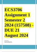 ECS3706 Assignment 1 COMPLETE ANSWERS) Semester 2 2024 (157508) - DUE 21 August 2024 ; 100% TRUSTED Complete, trusted solutions and explanations. Ensure your success with us.. 