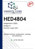 HED4804 Assignment 4 (DETAILED ANSWERS) 2024 - DISTINCTION GUARANTEED