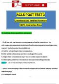 ACLS Post Test 3 Actual Questions with Verified Answers (2024 / 2025), 100% Guarantee Pass