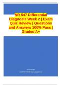 NR 547 Differential Diagnosis Week 2 | Exam Quiz Review | Questions and Answers 100% Pass | Graded A+