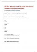 BIO 201- Midterm Exam Study Guide and Summary  Questions with Complete solutions.