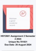 HSY2601 Assignment 2 Semester 2 (QUALITY ANSWERS)  2024 Unique No.701831 Due Date  26 August 2024  100% satisfaction guarantee