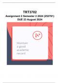 TRT3702 Assignment 2 Semester 2 (QUIZ)  2024 (252761)- DUE 23 August 2024 CORRECT ANSWERS